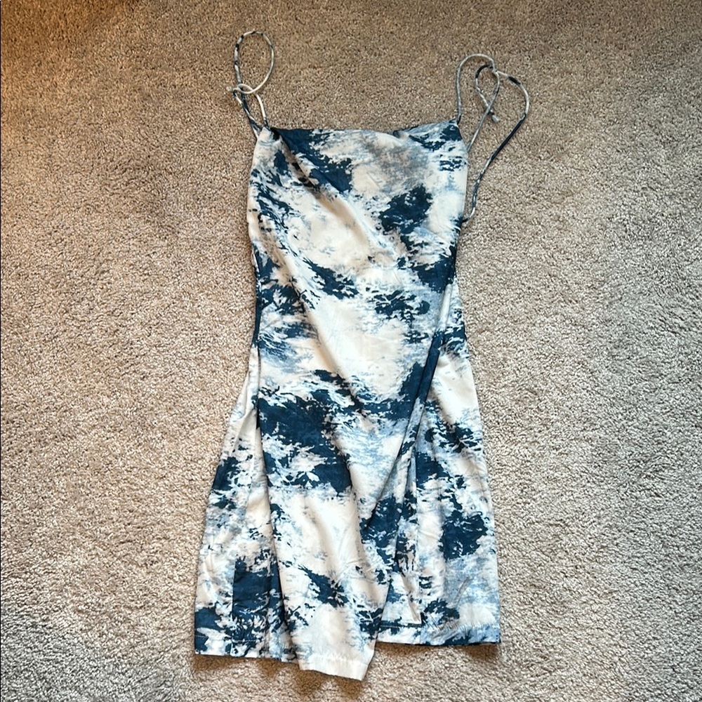 Beginning Boutique Blue and Cream Tie-Dye Mini Dress